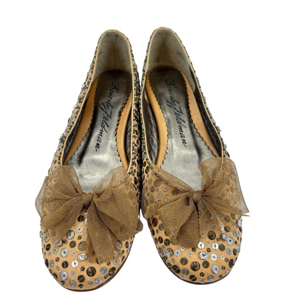 Beverly Feldman Gold Rhinestone and Sequin Bow Ballet Flats Sz. 8.5 Vintage - Picture 3 of 10